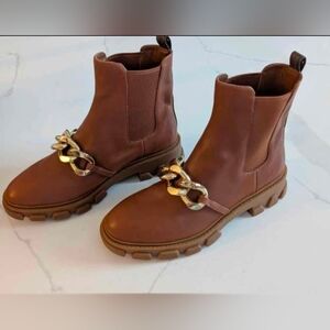 Michael Kors Leather Brown Ankle Boots with Gold Accent